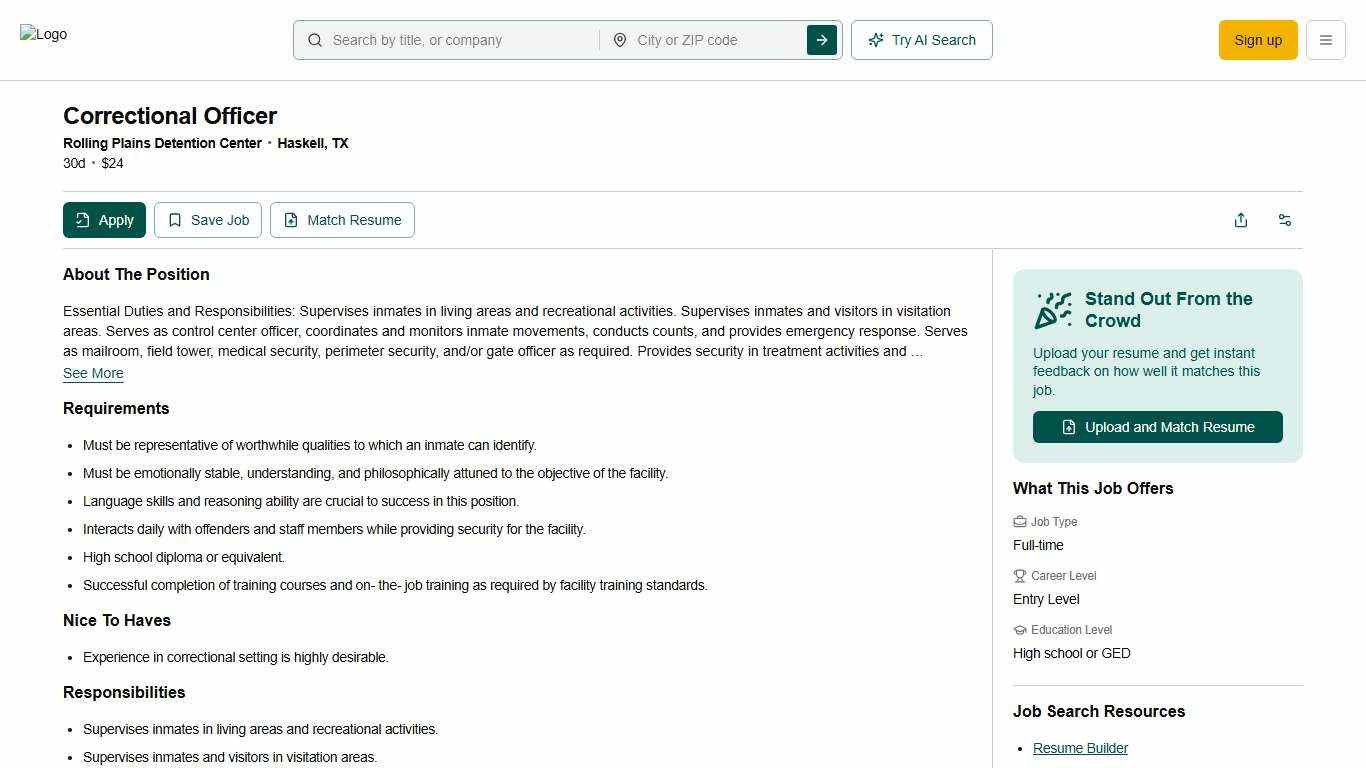 Correctional Officer @ Rolling Plains Detention Center