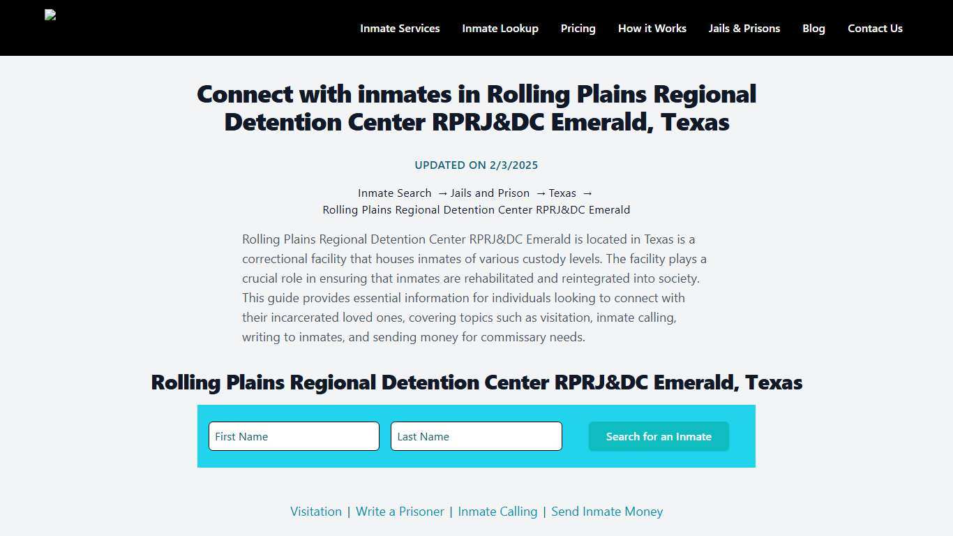 Rolling Plains Regional Detention Center RPRJ&DC Emerald, Texas: Inmate Search, Visitation, Commissary, Letters, & Photos