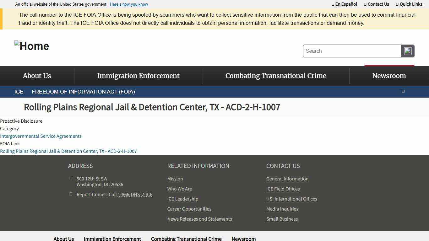 Rolling Plains Regional Jail & Detention Center, TX - ACD-2-H-1007 | ICE